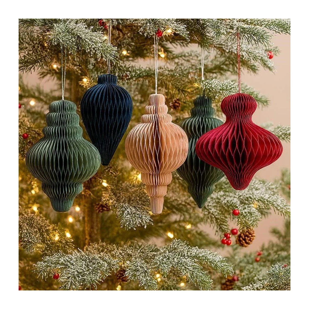 Grands ornements en papier recyclé, lot de 5